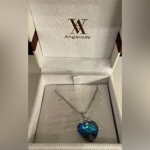 Blue Heart Pendant Necklace in Box New!